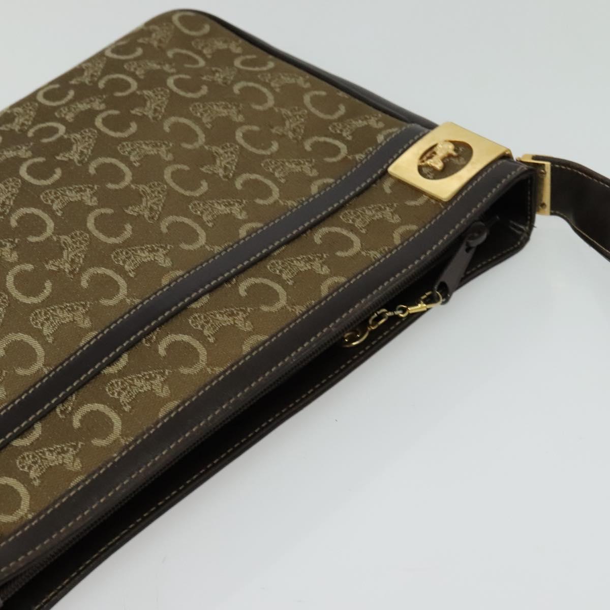 CELINE C Sulky Shoulder Bag Canvas Beige Gold Auth 136204
