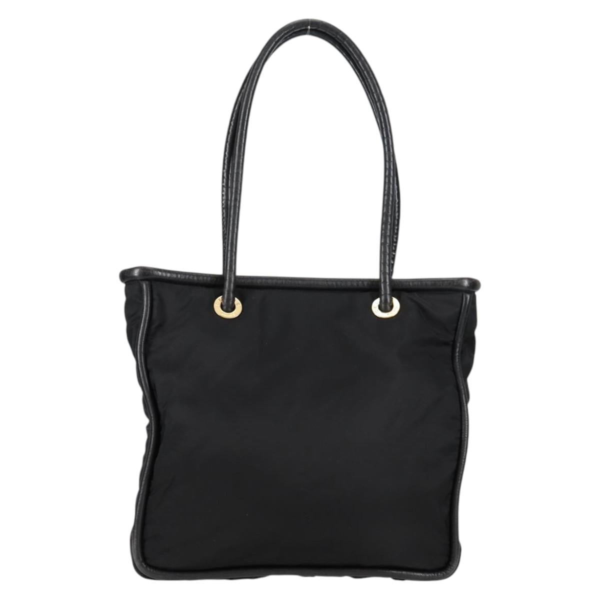 CELINE Tote Bag Nylon Black Gold Auth 136206