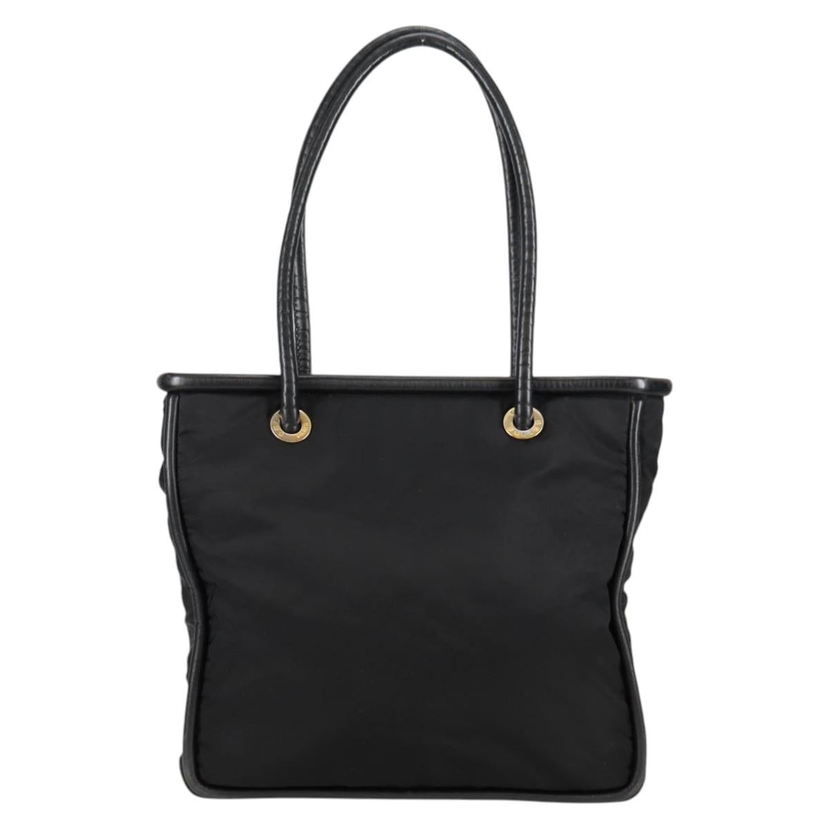 CELINE Tote Bag Nylon Black Gold Auth 136206