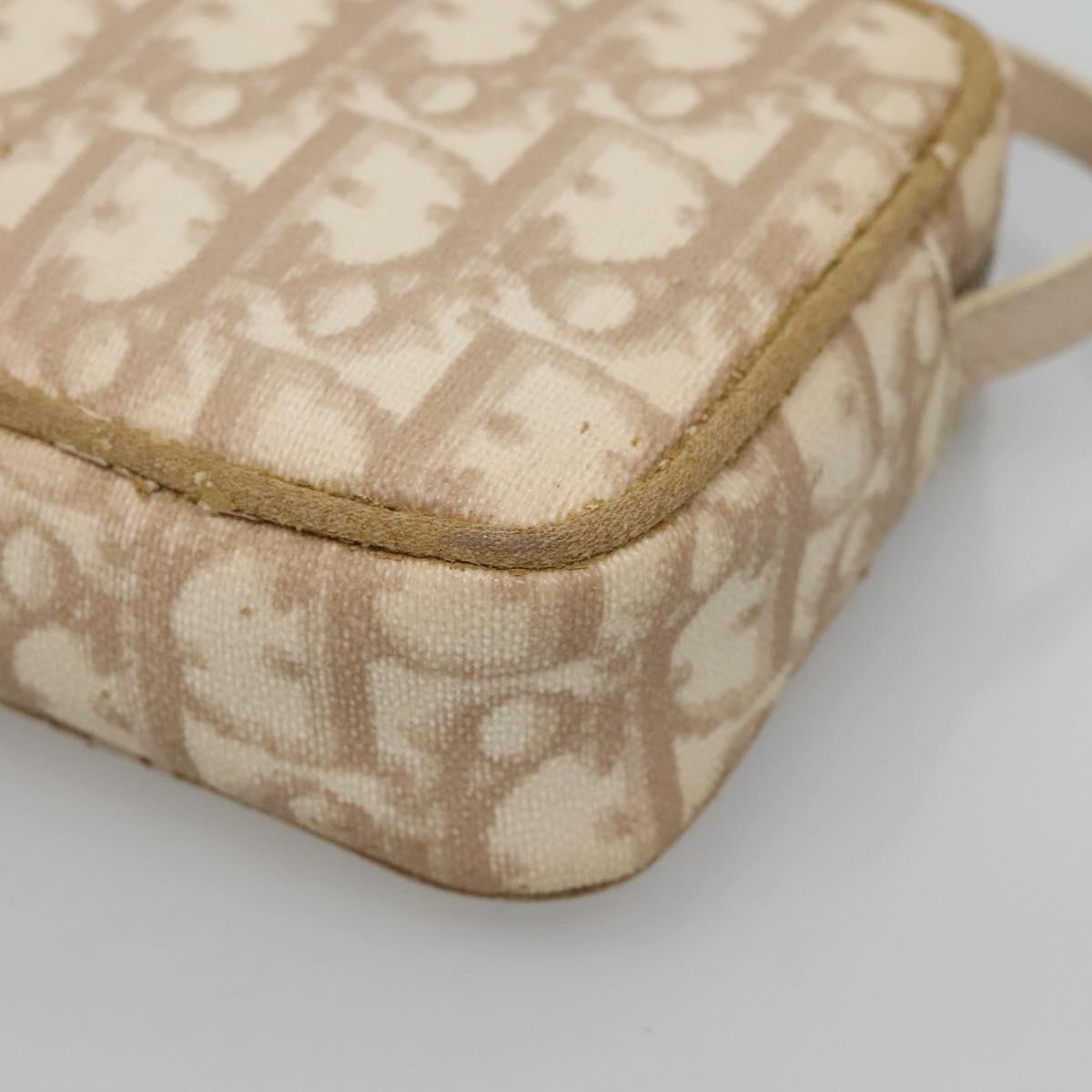 Christian Dior Trotter Canvas Romantic Pouch PVC Beige Silver Auth 136216