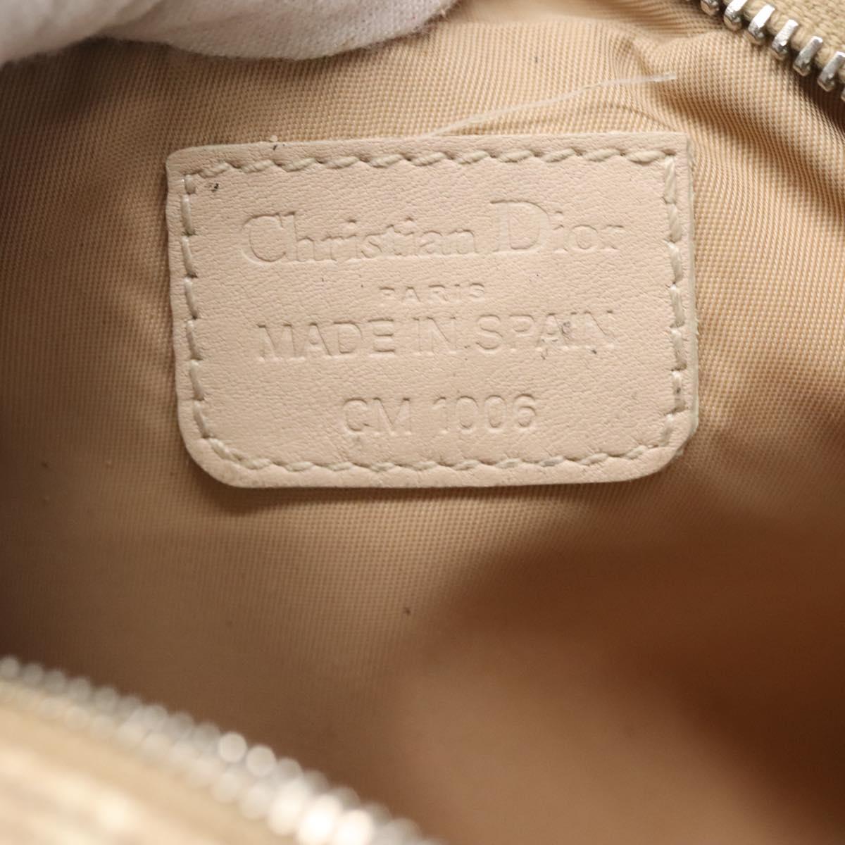Christian Dior Trotter Canvas Romantic Pouch PVC Beige Silver Auth 136216