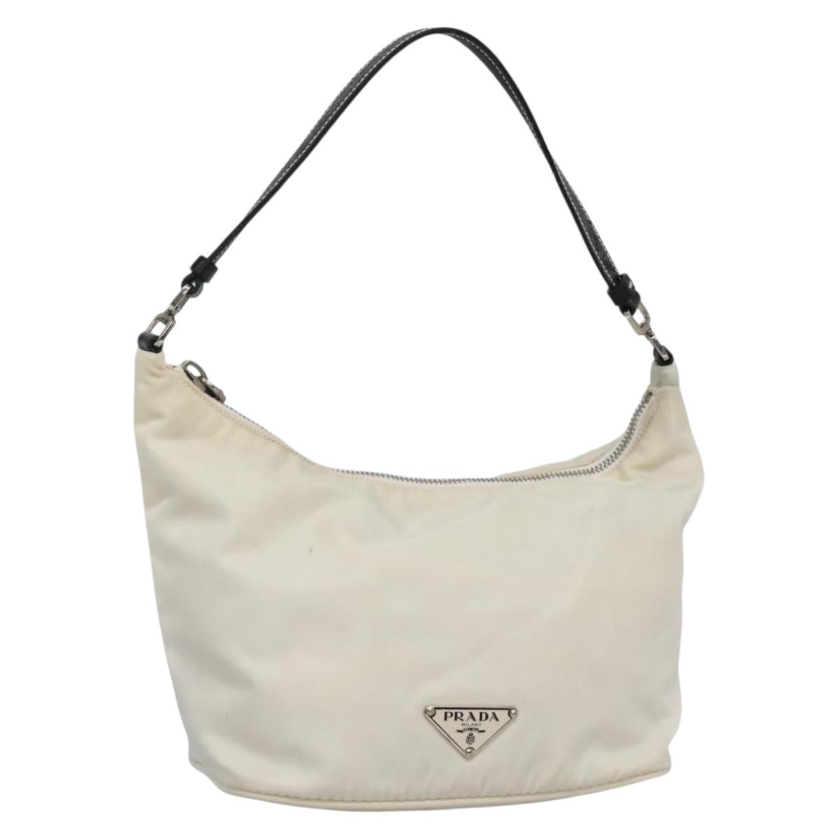 PRADA Shoulder Bag Nylon White Silver Auth 136266