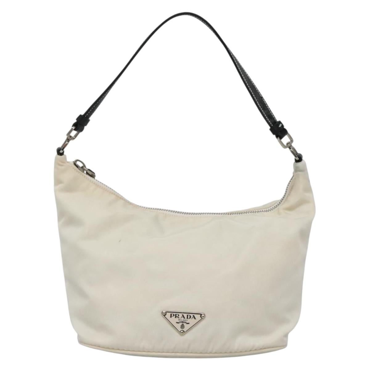 PRADA Shoulder Bag Nylon White Silver Auth 136266