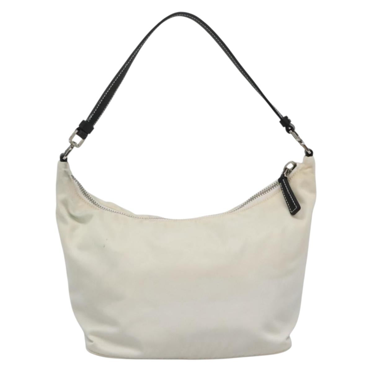 PRADA Shoulder Bag Nylon White Silver Auth 136266