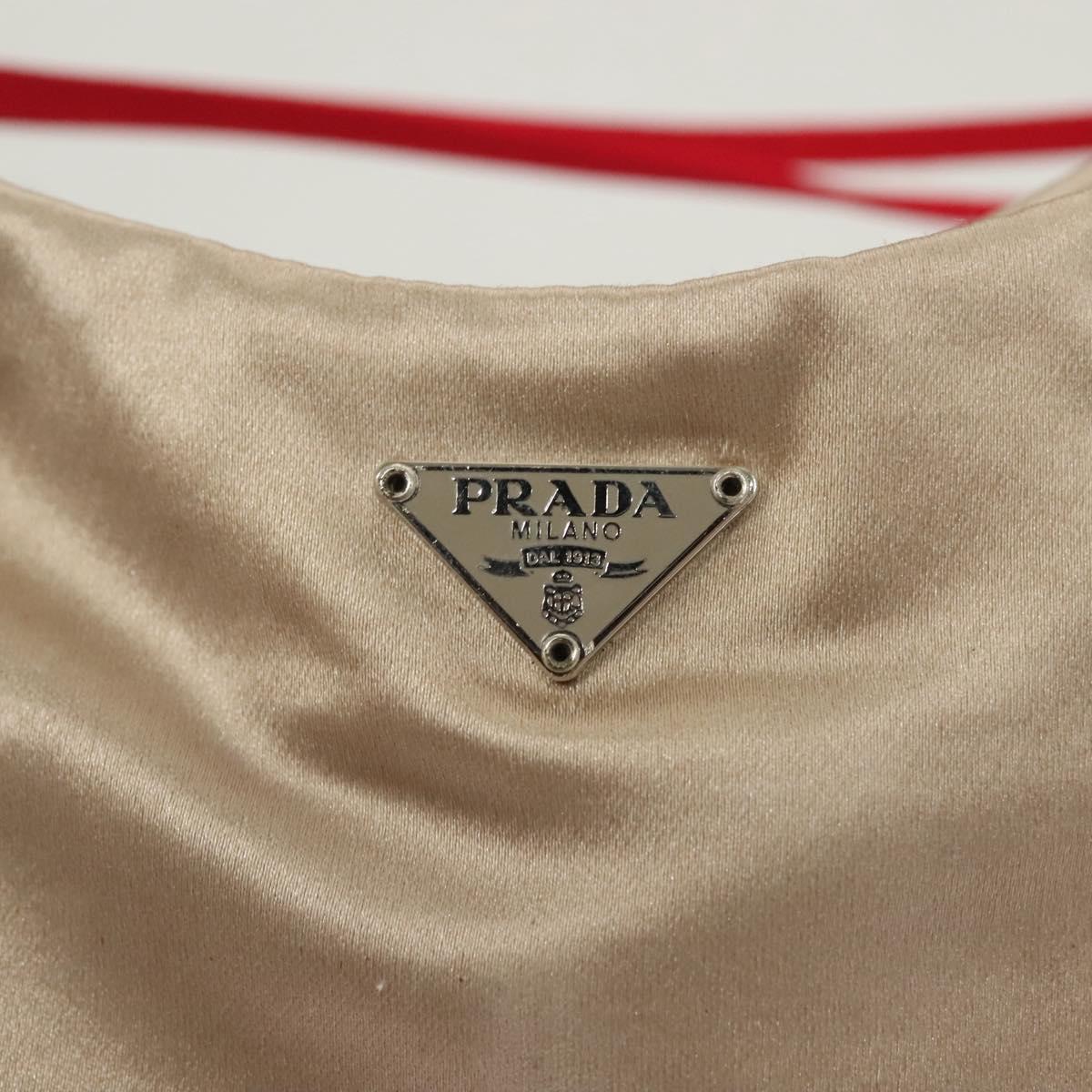 PRADA Hand Bag Satin Beige Auth 136267