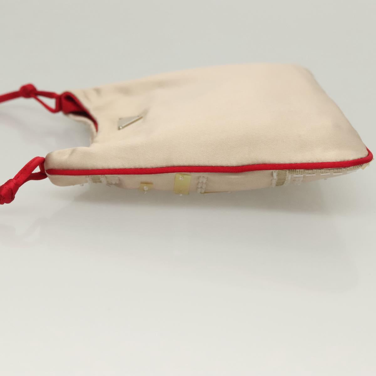 PRADA Hand Bag Satin Beige Auth 136267