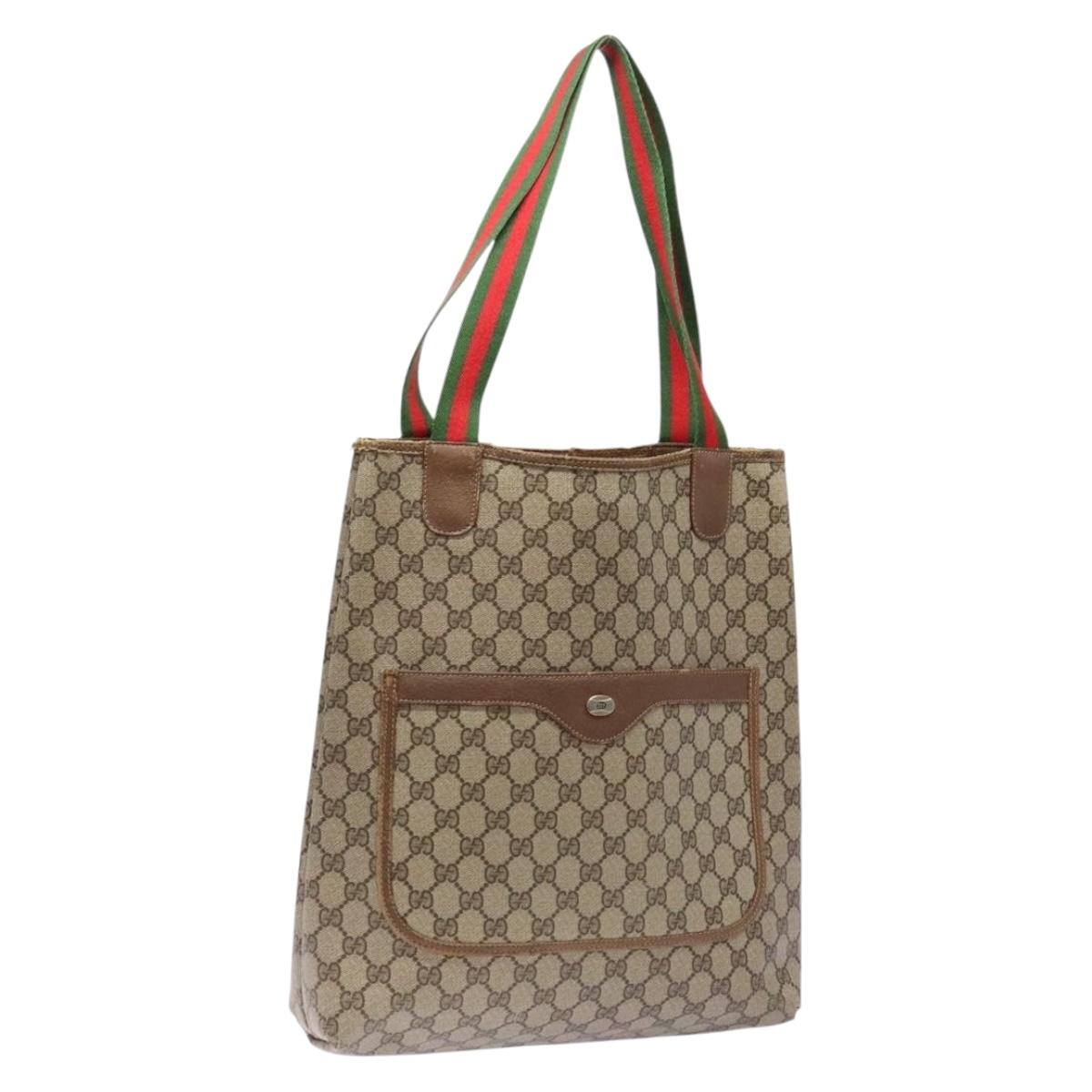 GUCCI GG Supreme Web Sherry Line Tote Bag PVC Beige Red 39 02 003 Auth 136269