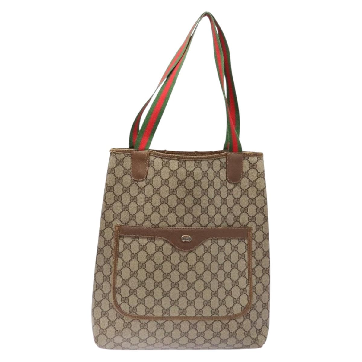 GUCCI GG Supreme Web Sherry Line Tote Bag PVC Beige Red 39 02 003 Auth 136269