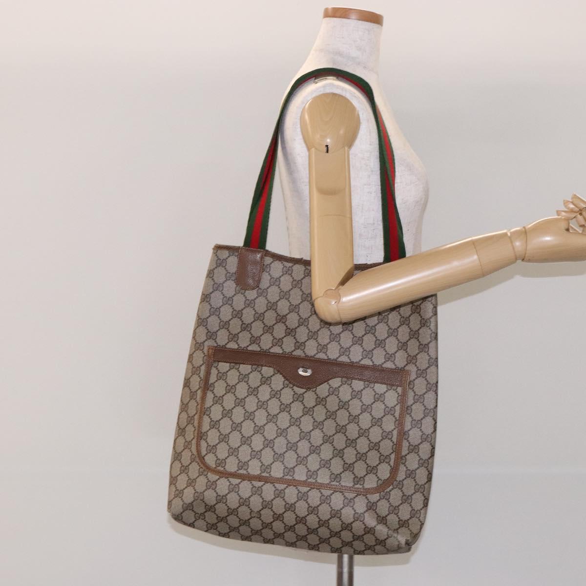 GUCCI GG Supreme Web Sherry Line Tote Bag PVC Beige Red 39 02 003 Auth 136269