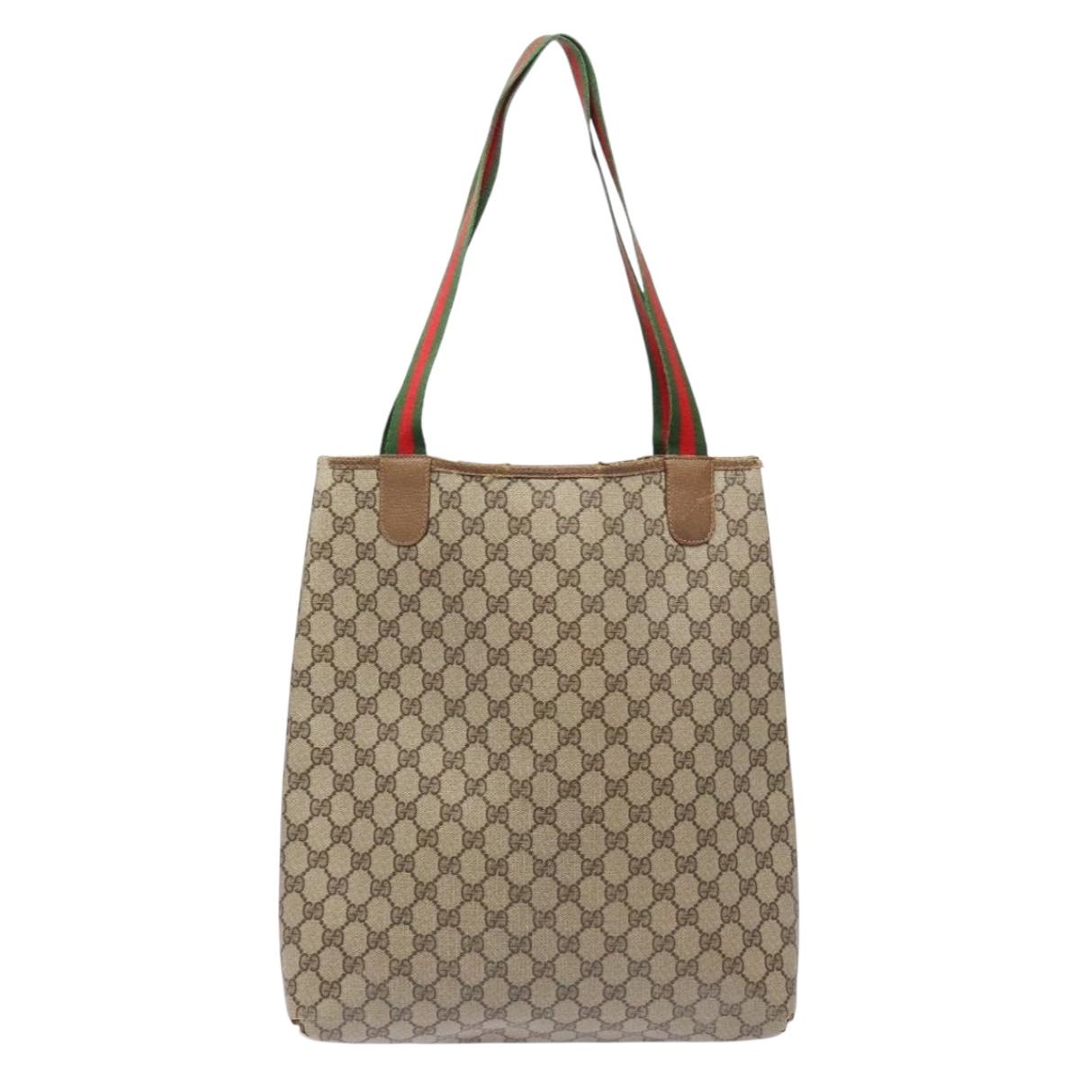 GUCCI GG Supreme Web Sherry Line Tote Bag PVC Beige Red 39 02 003 Auth 136269