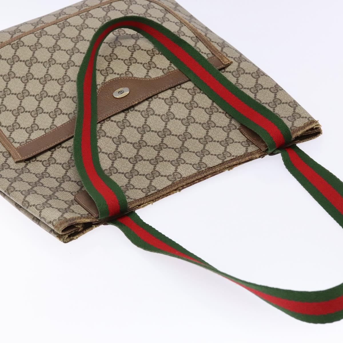 GUCCI GG Supreme Web Sherry Line Tote Bag PVC Beige Red 39 02 003 Auth 136269