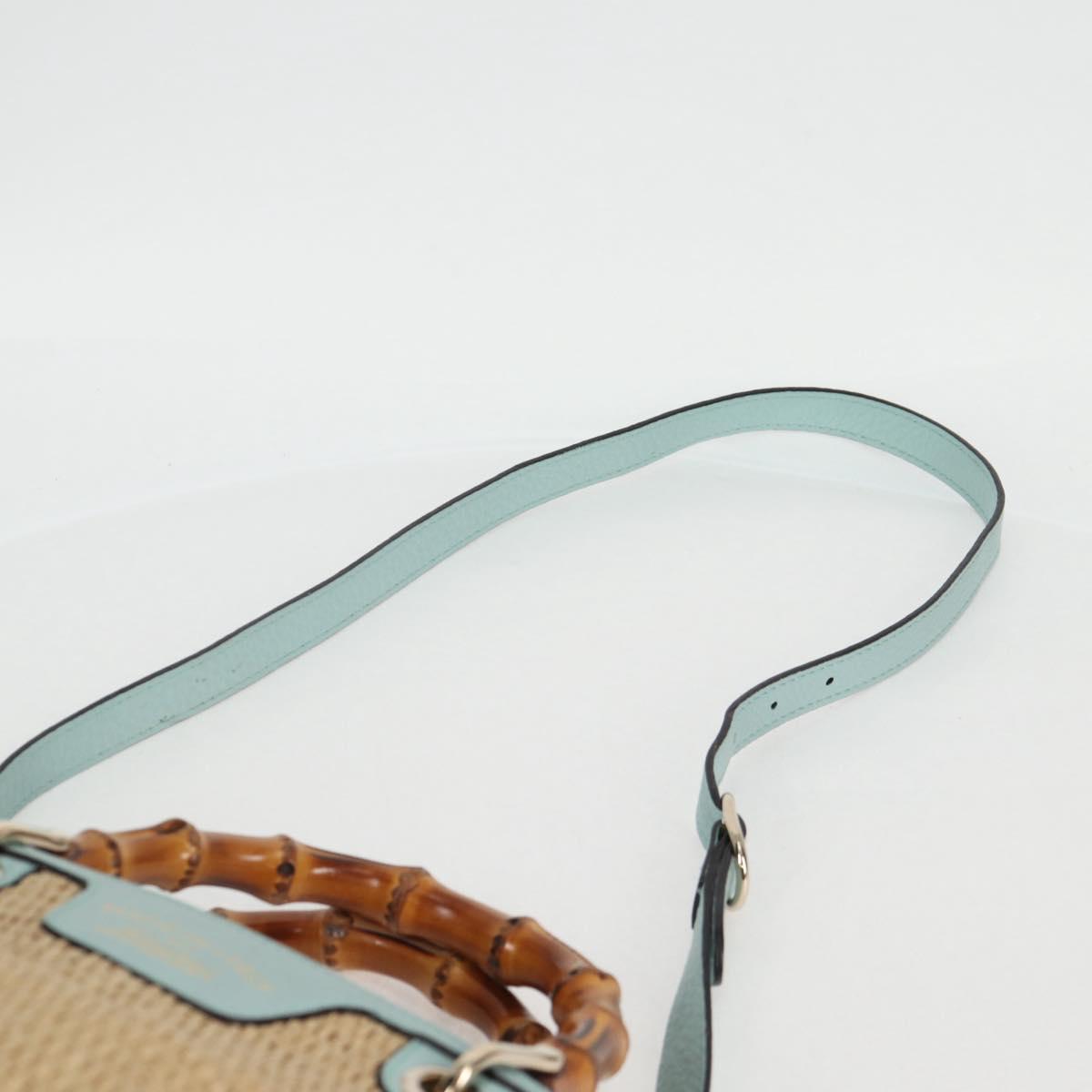 GUCCI Bamboo Hand Bag Raffia 2way Beige Gold 336032 Auth 136270