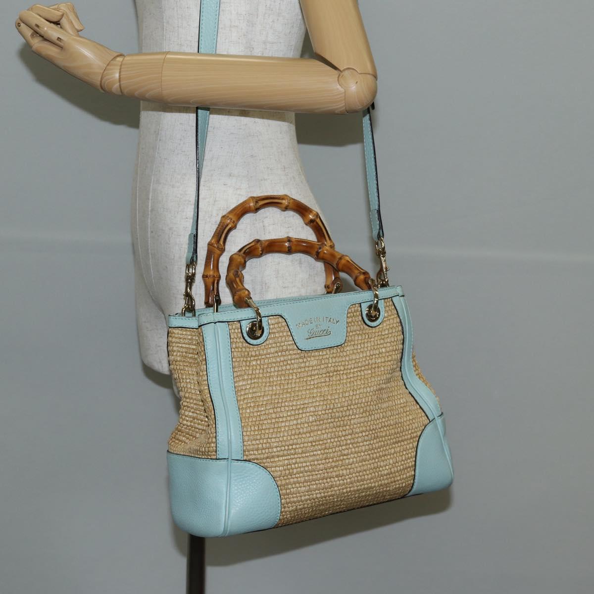 GUCCI Bamboo Hand Bag Raffia 2way Beige Gold 336032 Auth 136270