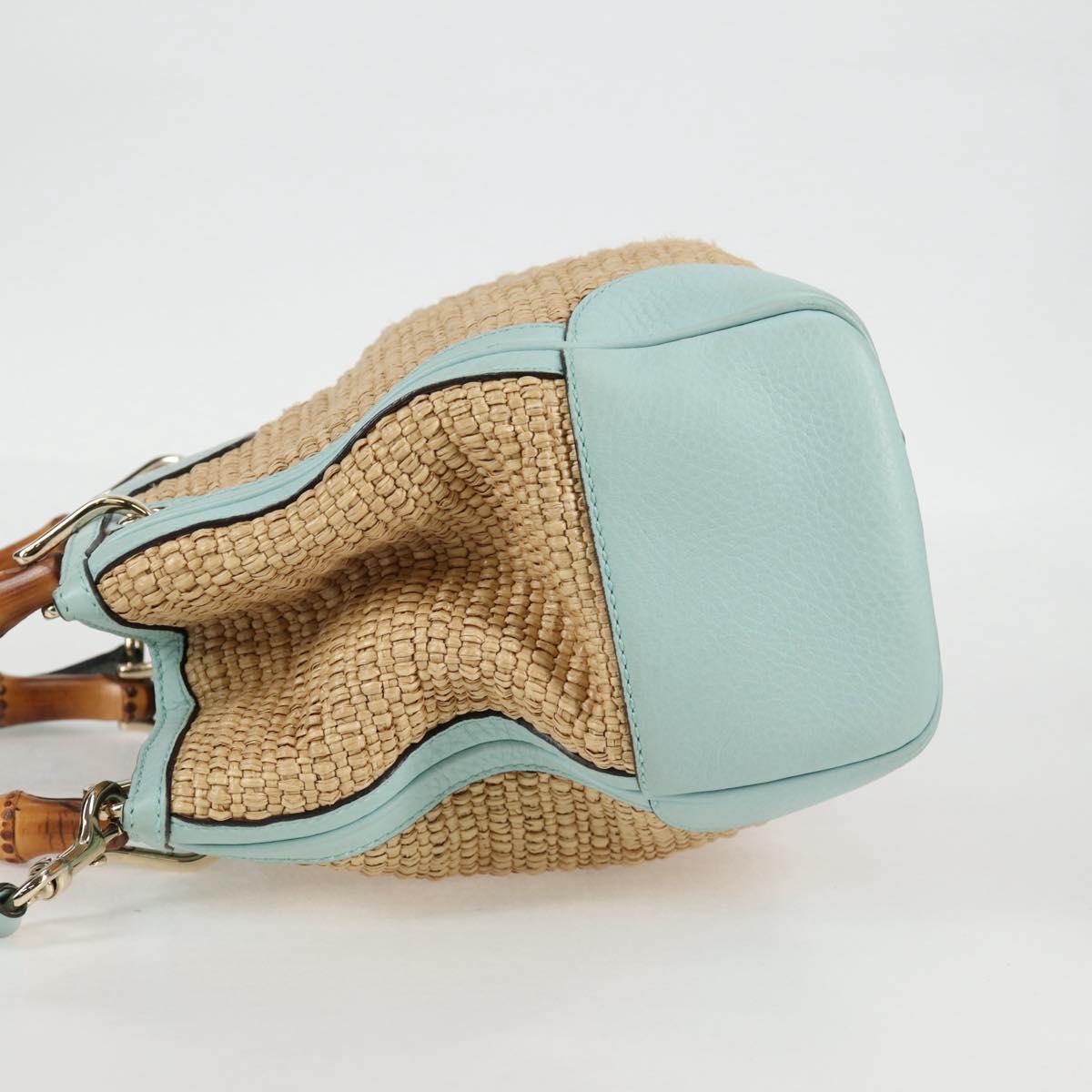 GUCCI Bamboo Hand Bag Raffia 2way Beige Gold 336032 Auth 136270