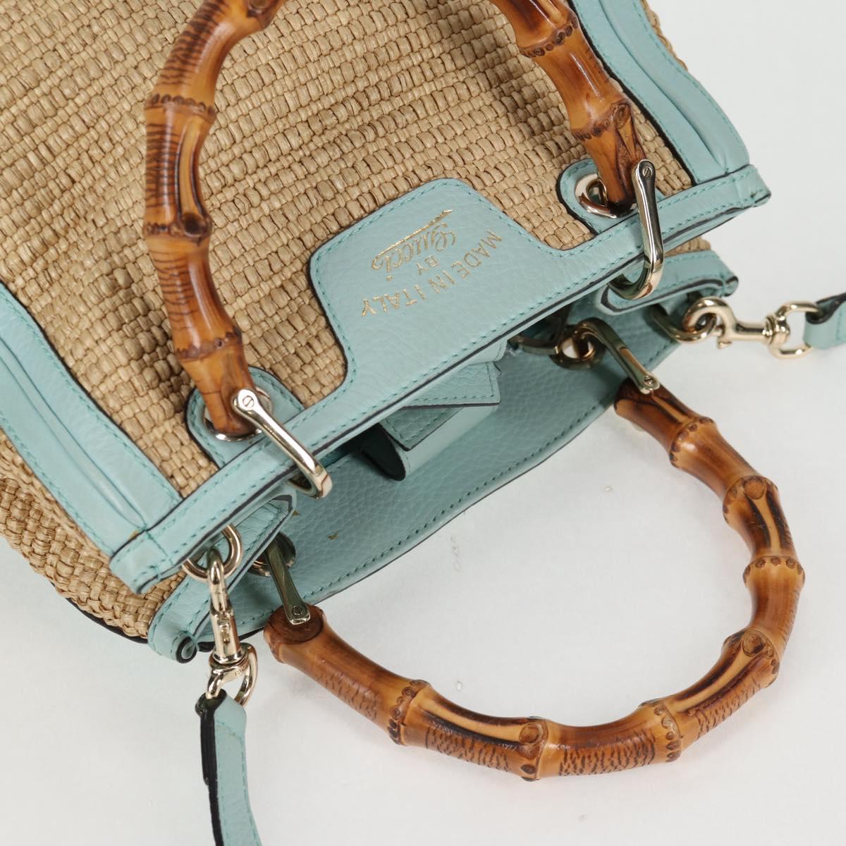GUCCI Bamboo Hand Bag Raffia 2way Beige Gold 336032 Auth 136270