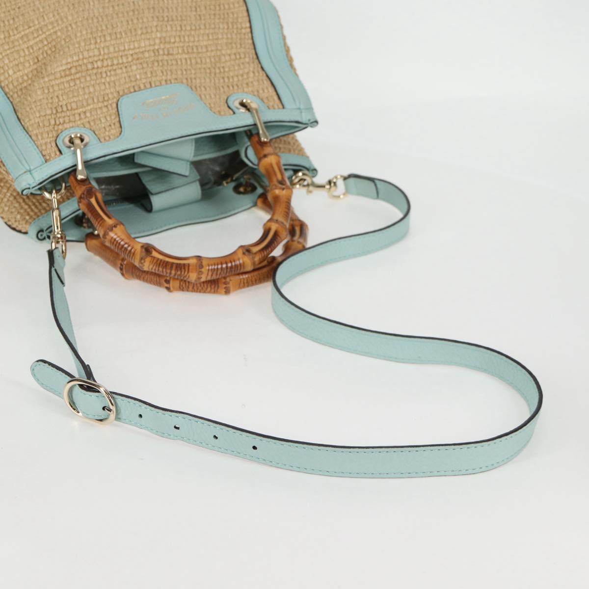 GUCCI Bamboo Hand Bag Raffia 2way Beige Gold 336032 Auth 136270