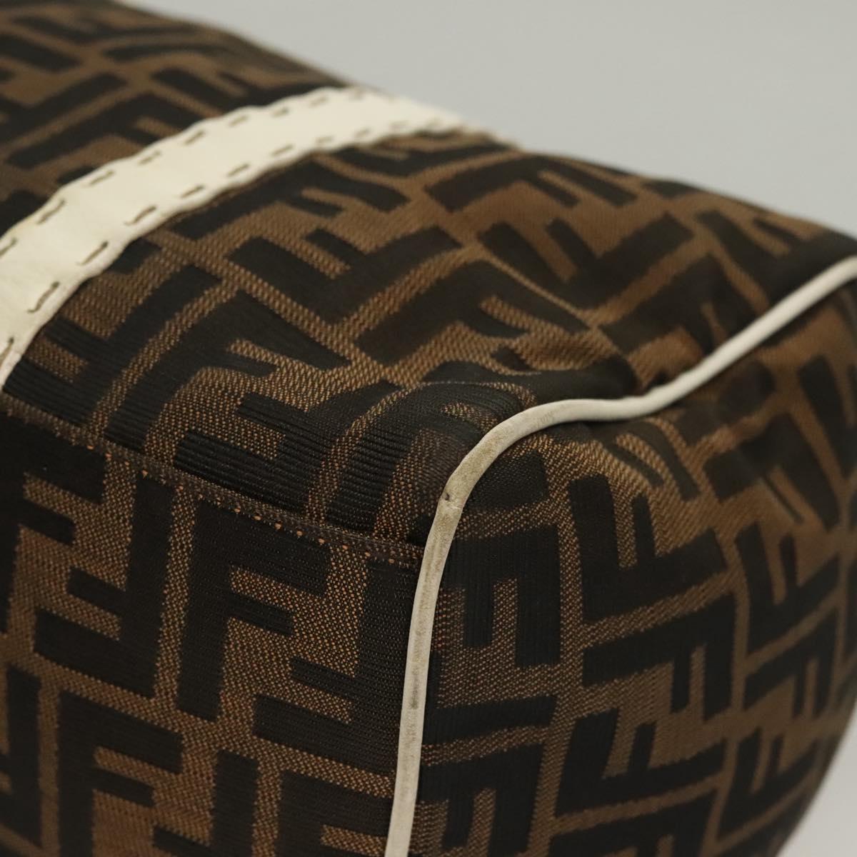 FENDI Celeria Zucca Canvas Hand Bag Black Silver Brown Auth 136283