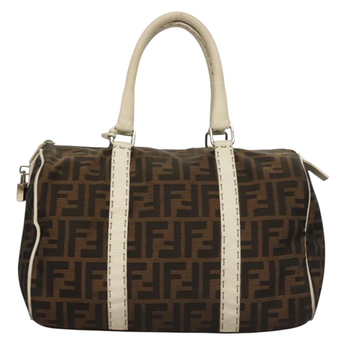 FENDI Celeria Zucca Canvas Hand Bag Black Silver Brown Auth 136283