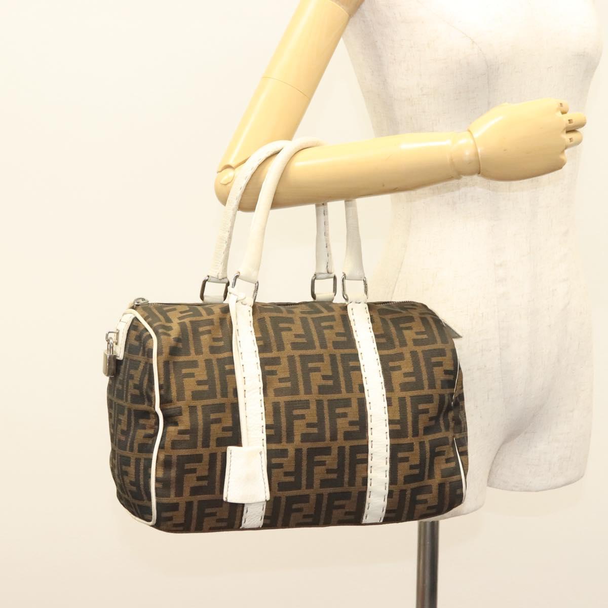 FENDI Celeria Zucca Canvas Hand Bag Black Silver Brown Auth 136283