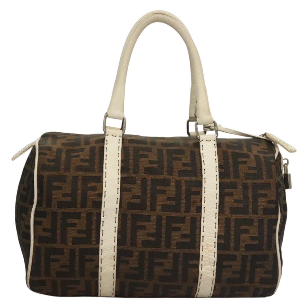 FENDI Celeria Zucca Canvas Hand Bag Black Silver Brown Auth 136283