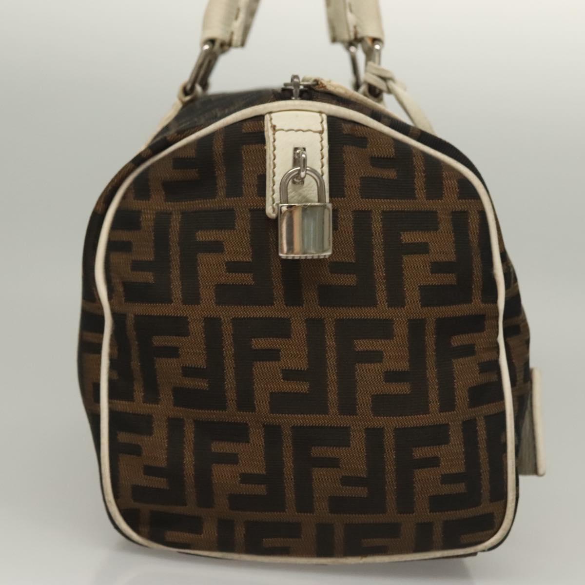 FENDI Celeria Zucca Canvas Hand Bag Black Silver Brown Auth 136283
