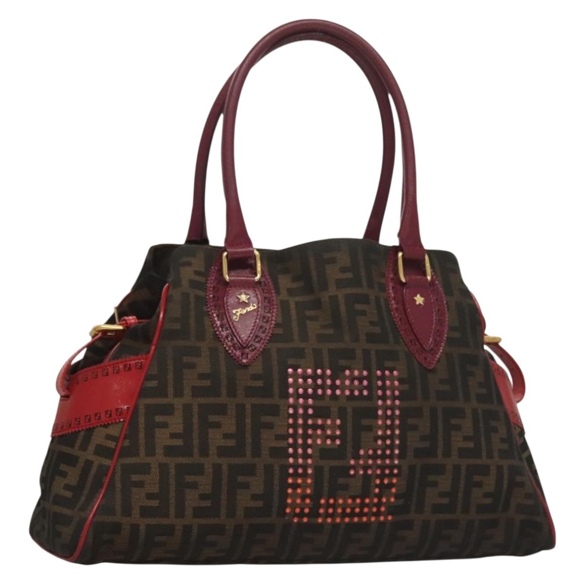 FENDI Zucca Canvas Tote Bag Black Gold Brown Auth 136284
