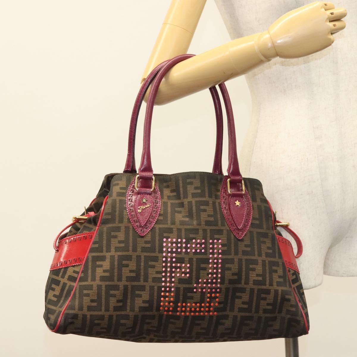 FENDI Zucca Canvas Tote Bag Black Gold Brown Auth 136284