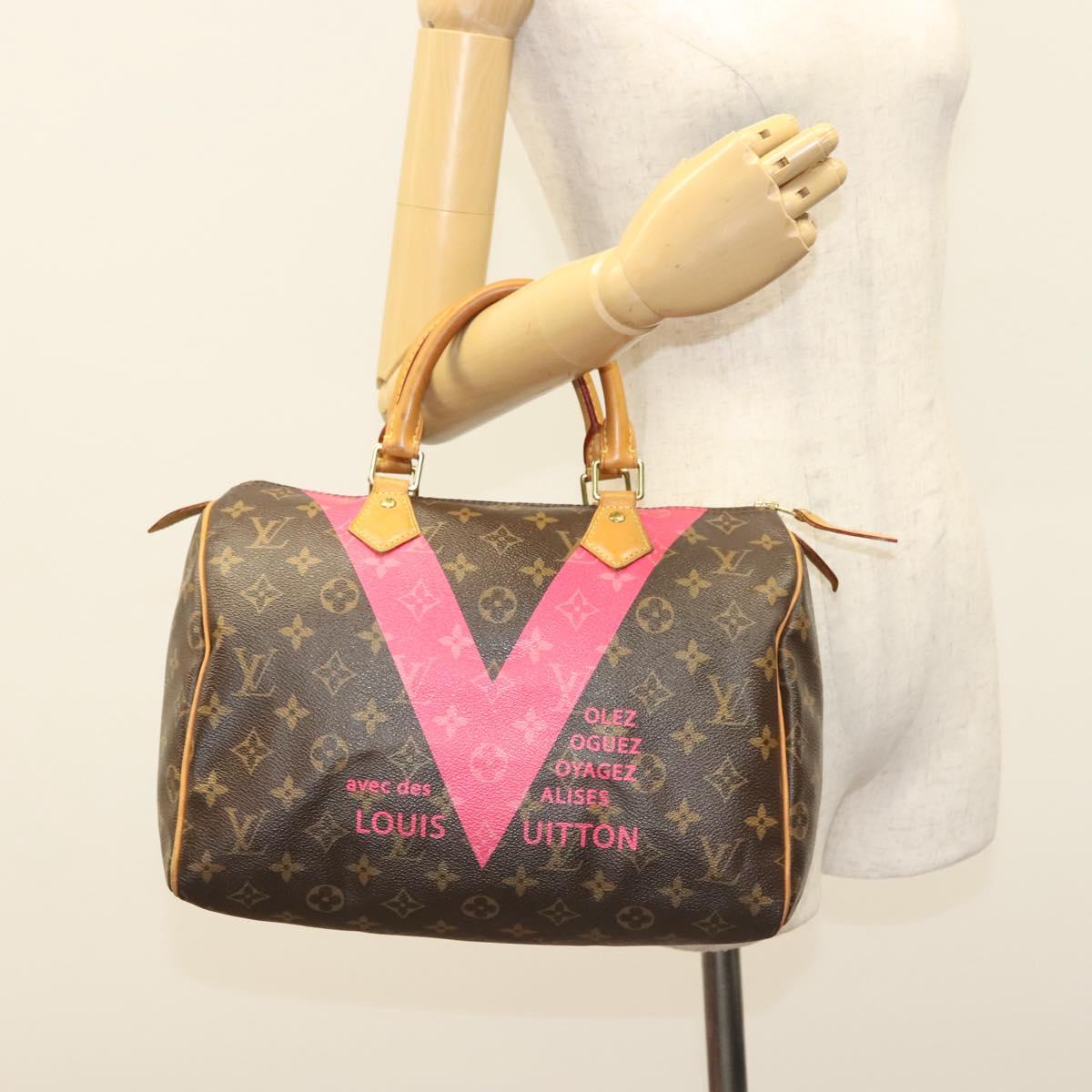 LOUIS VUITTON Monogram V Line Speedy 30 Hand Bag Pink LV Auth 136293