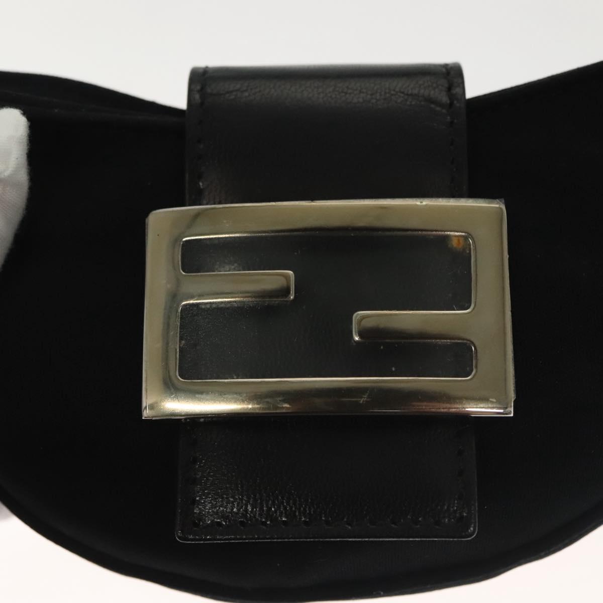 FENDI Mini Croissant Hand Bag Nylon Black Silver Auth 136308