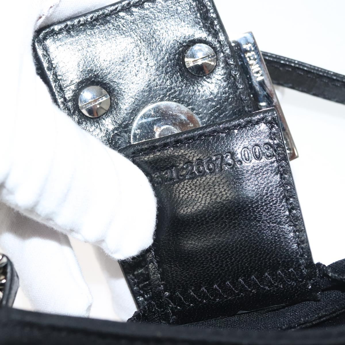 FENDI Mini Croissant Hand Bag Nylon Black Silver Auth 136308