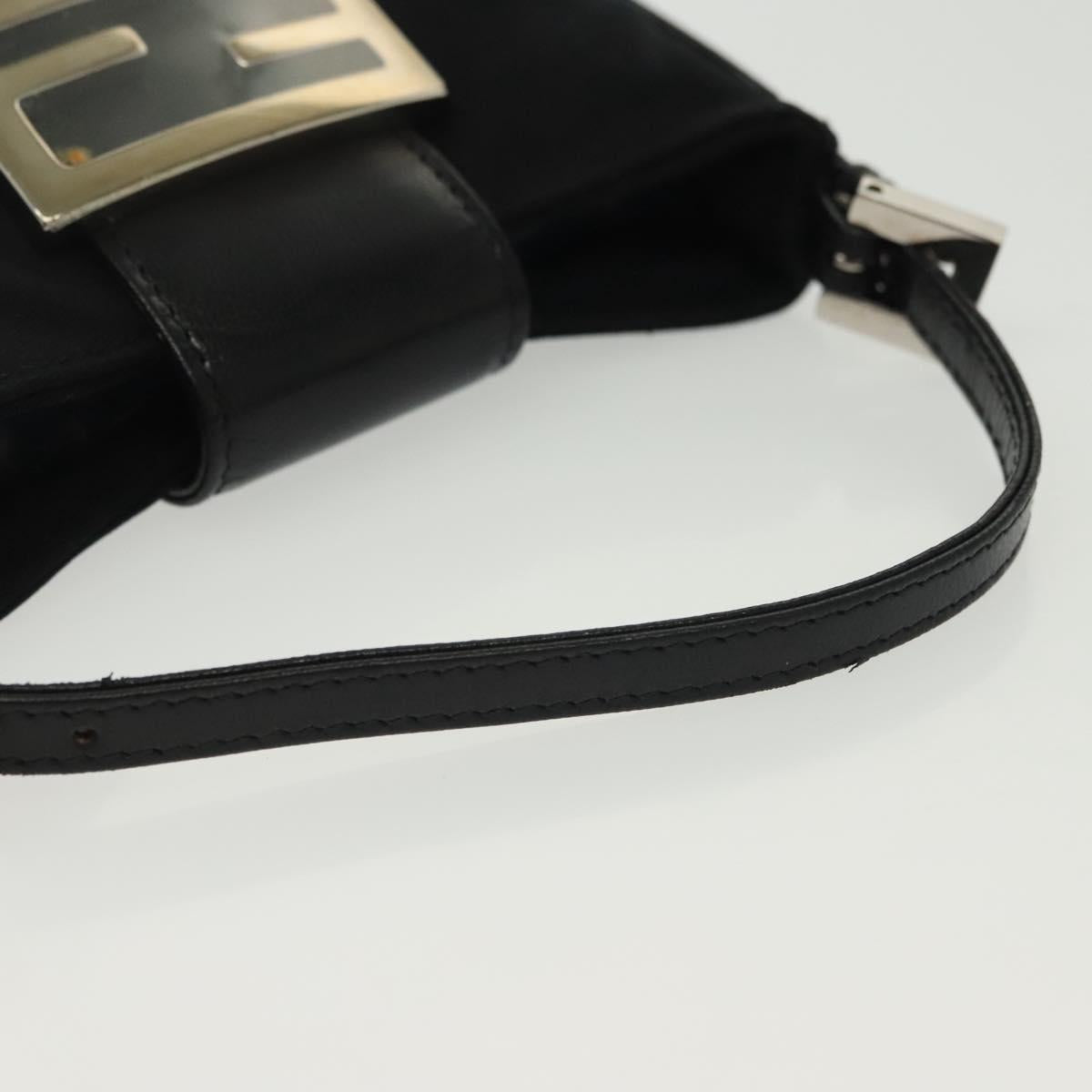 FENDI Mini Croissant Hand Bag Nylon Black Silver Auth 136308