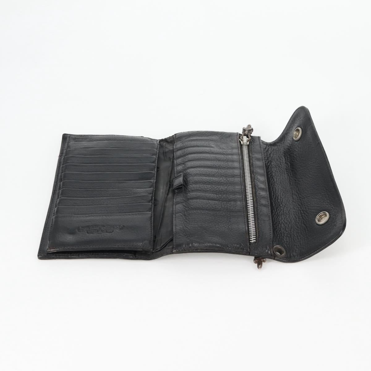 Chrome Hearts Wave Cross Ball Long Wallet Leather Black Auth 136316M