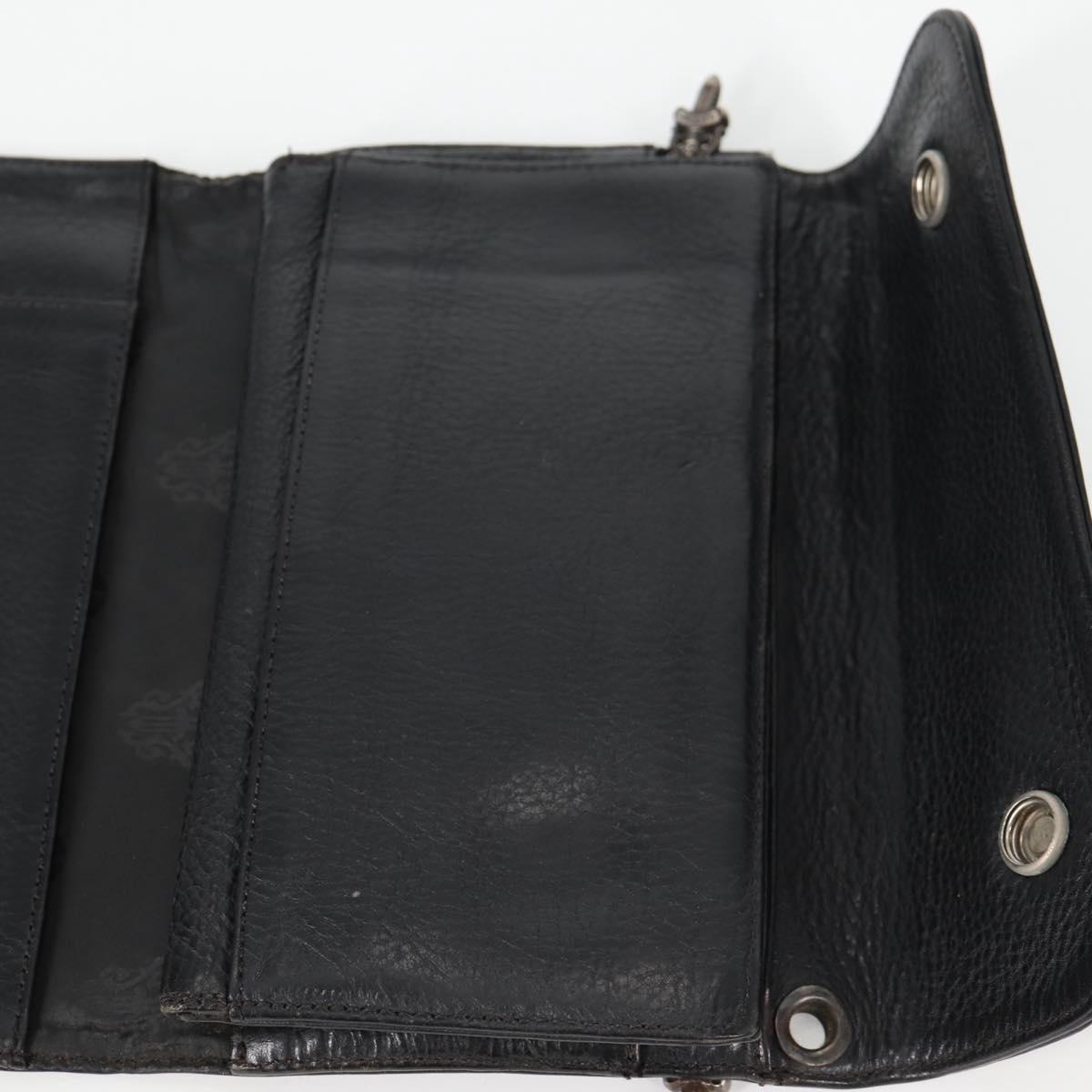 Chrome Hearts Wave Cross Ball Long Wallet Leather Black Auth 136316M