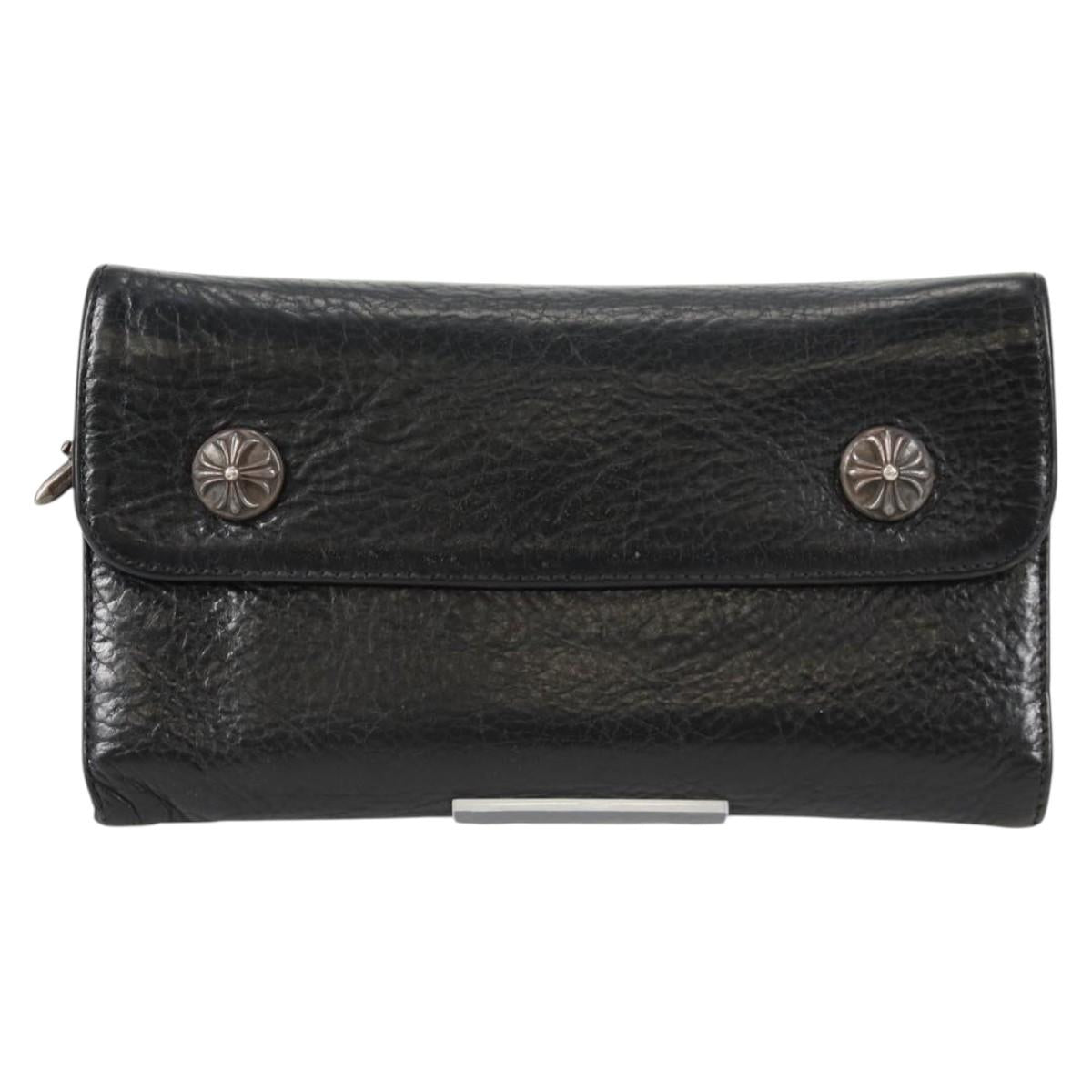 Chrome Hearts Wave Cross Ball Long Wallet Leather Black Auth 136316M