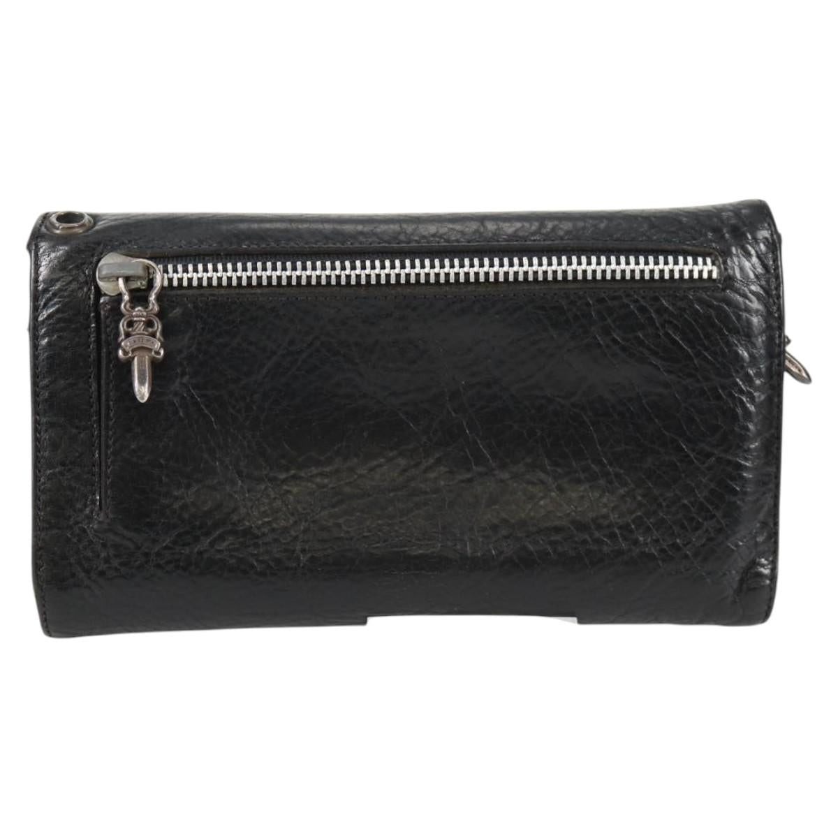 Chrome Hearts Wave Cross Ball Long Wallet Leather Black Auth 136316M