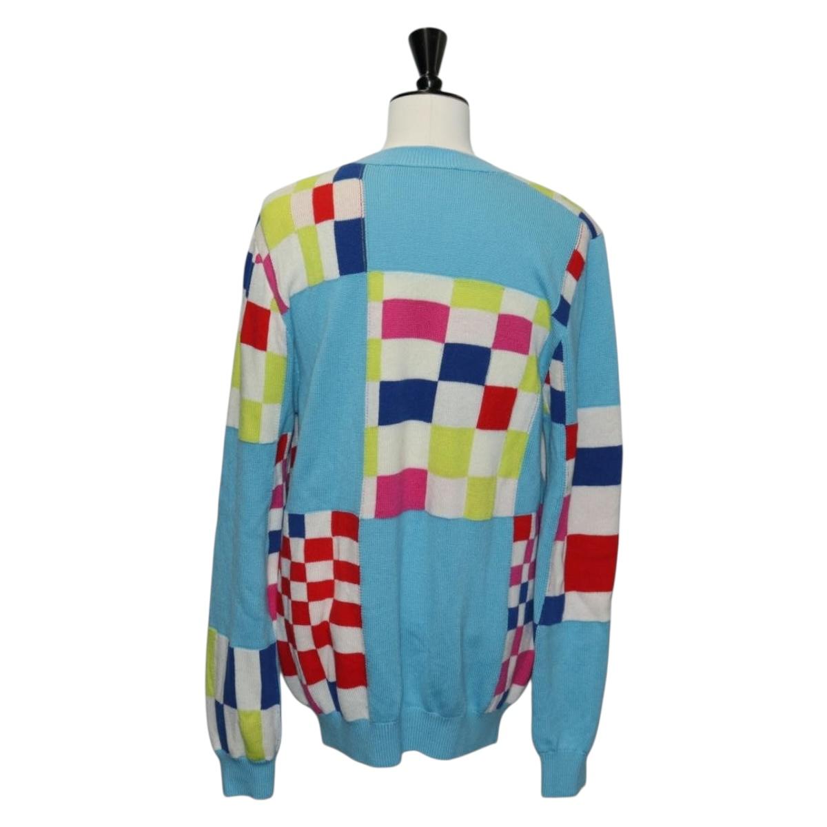 LOUIS VUITTON Damier Knit Sweater Jacket Wool Light Blue LV Auth 136318M