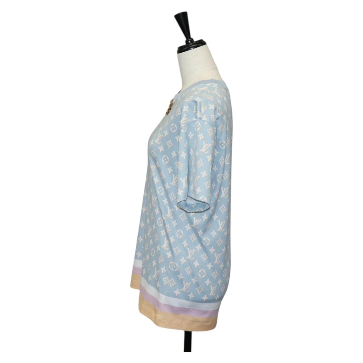 LOUIS VUITTON Monogram Short Sleeved T Shirt Cotton Light Blue LV Auth