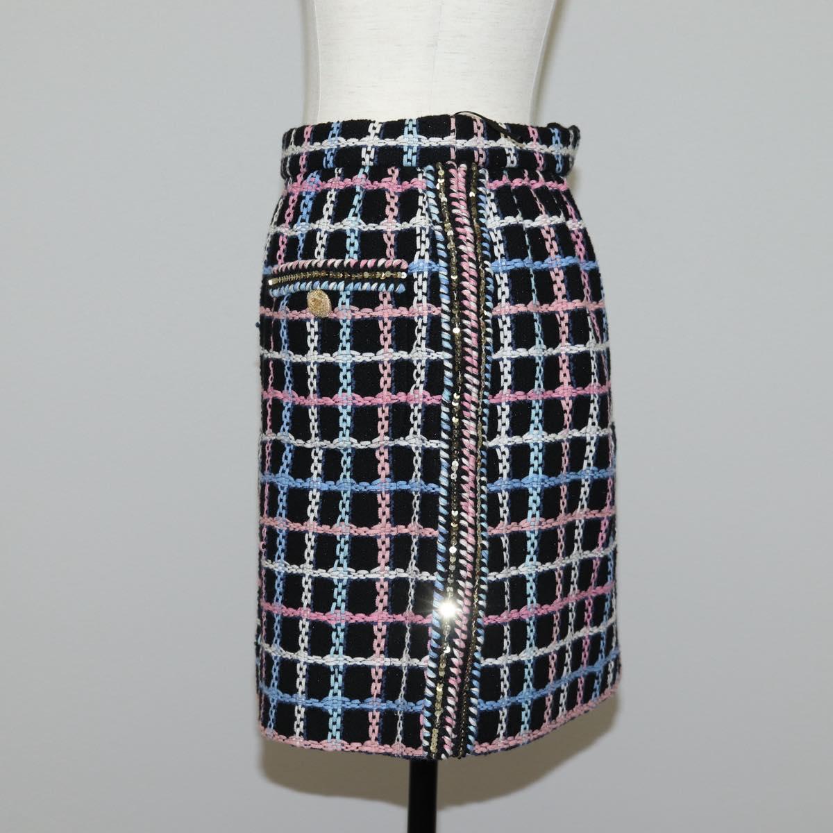 CHANEL Skirt Tweed Navy CC Auth 136320M
