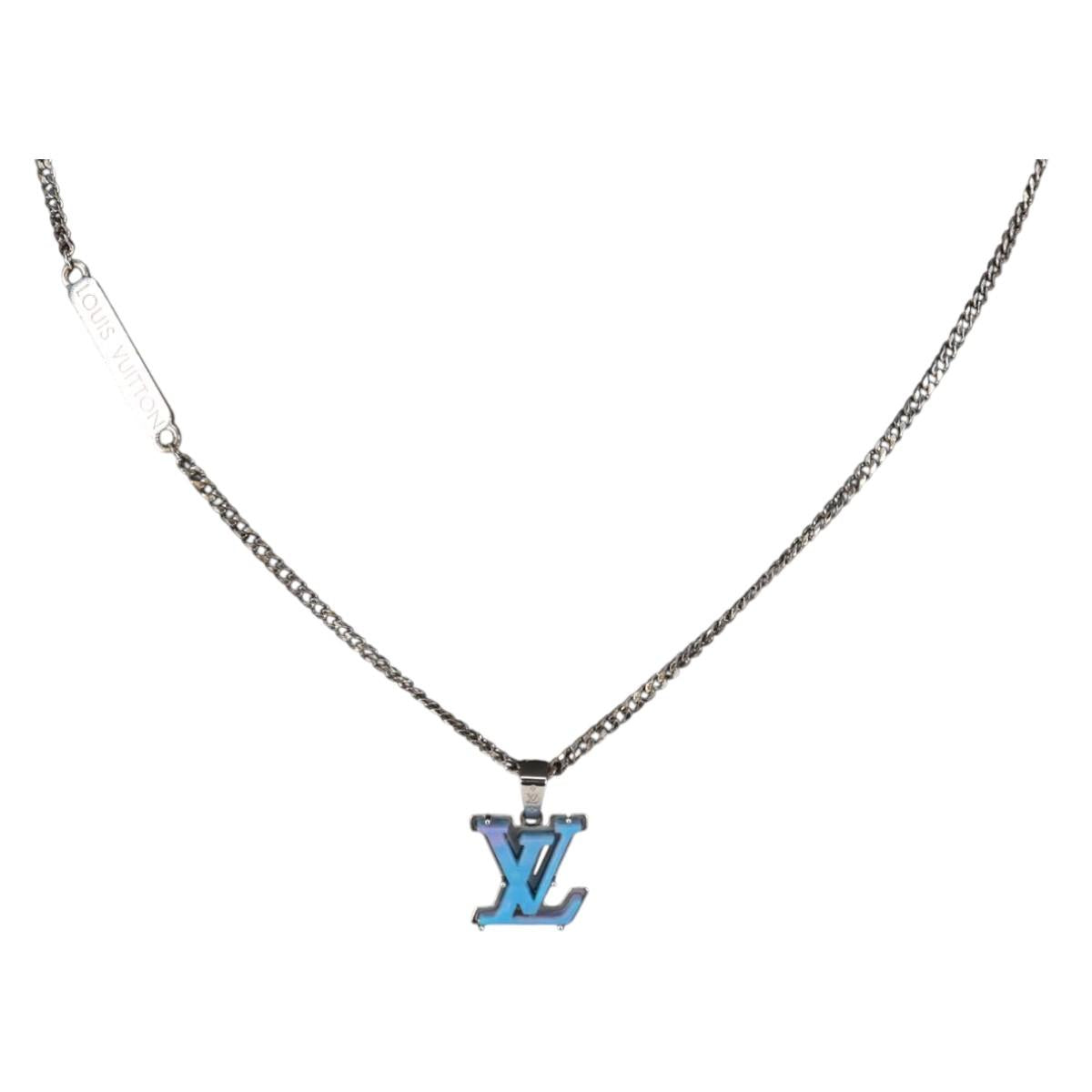 LOUIS VUITTON Chain LV Printed Initials Necklace Silver M01507 LV Auth 136324M