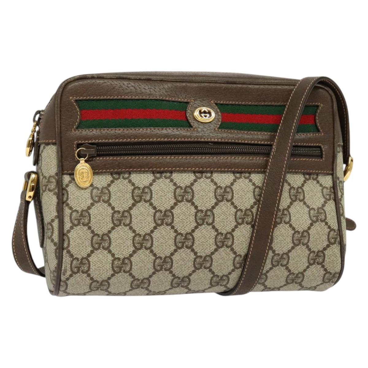GUCCI GG Supreme Web Sherry Line Bag PVC Beige Gold 119 02 087 Auth 136367