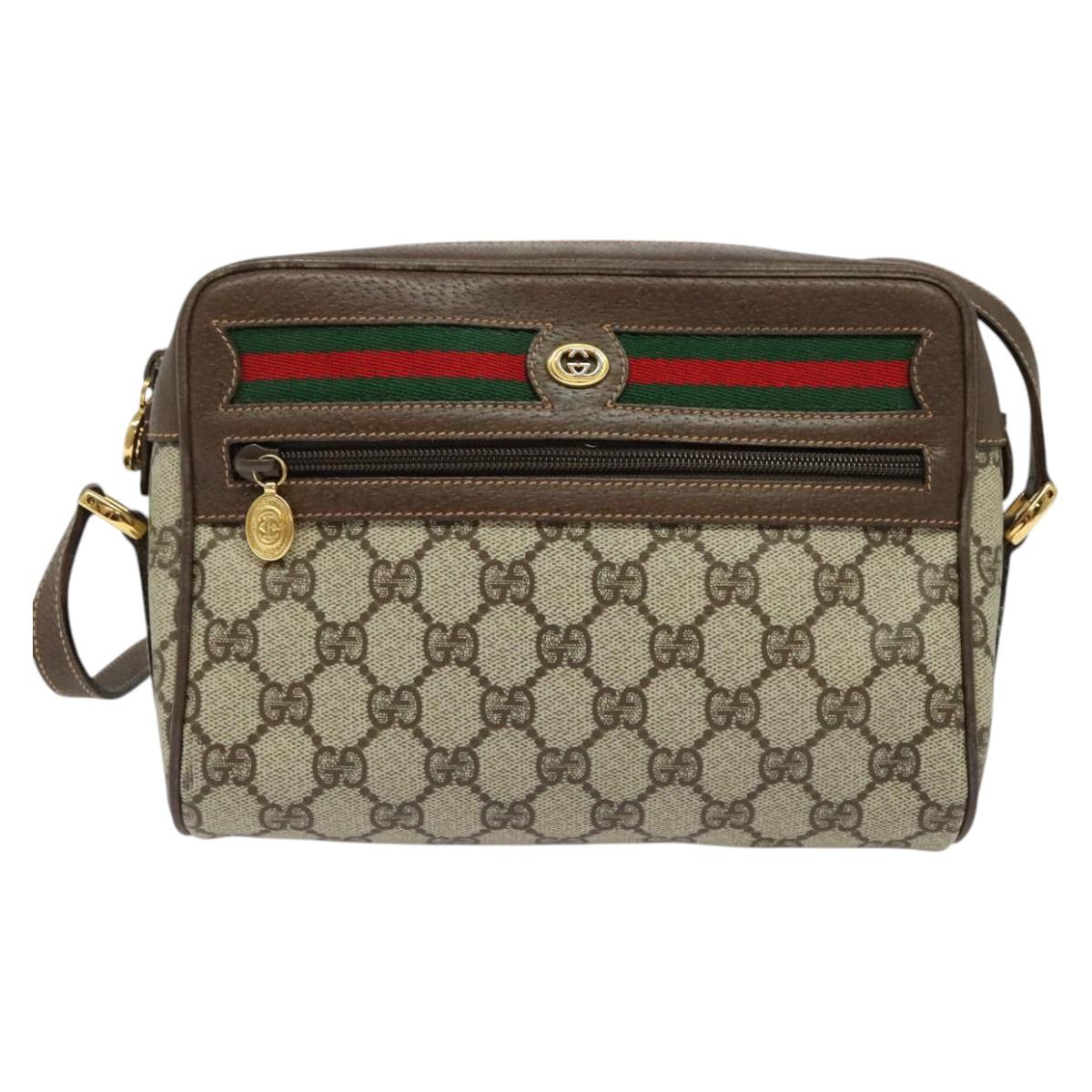GUCCI GG Supreme Web Sherry Line Bag PVC Beige Gold 119 02 087 Auth 136367