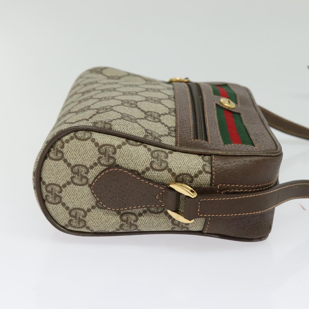 GUCCI GG Supreme Web Sherry Line Bag PVC Beige Gold 119 02 087 Auth 136367