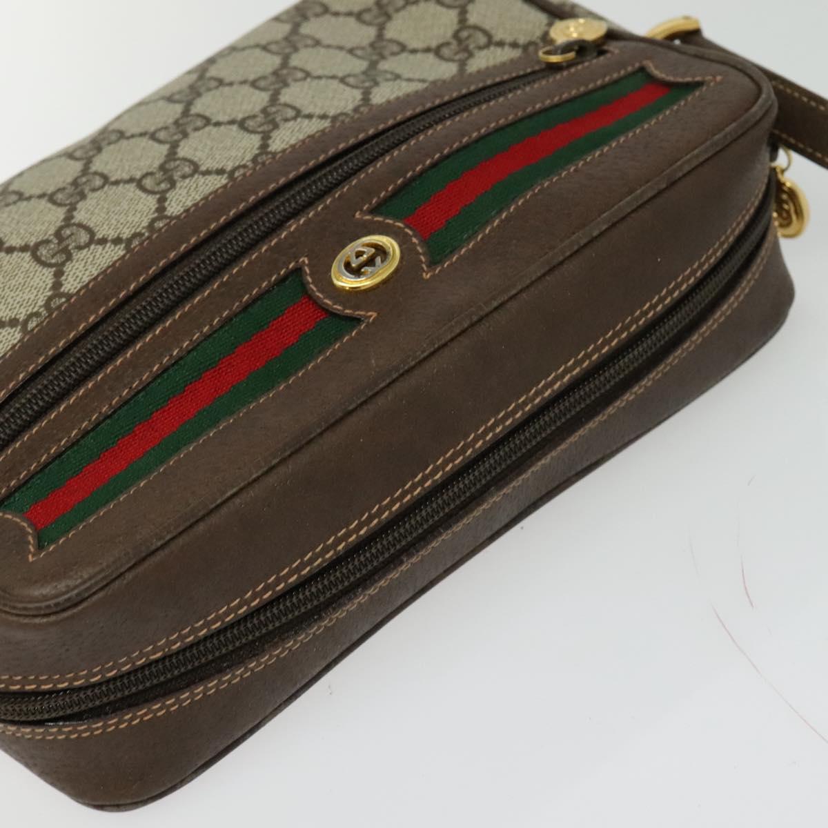 GUCCI GG Supreme Web Sherry Line Bag PVC Beige Gold 119 02 087 Auth 136367