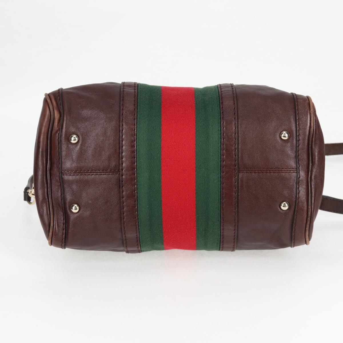 GUCCI Web Sherry Line Hand Bag Leather 2way Brown Gold 247205 Auth 136368