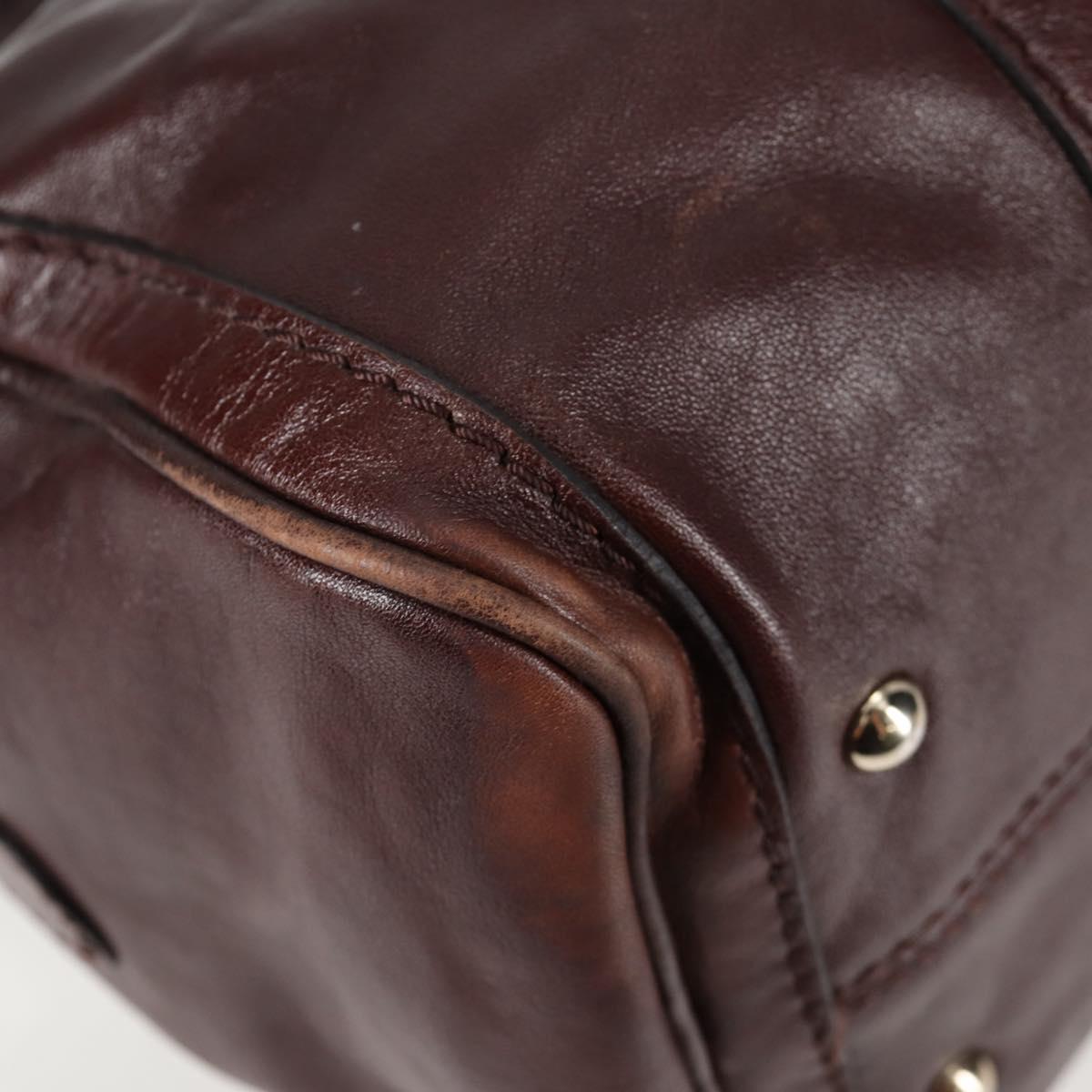 GUCCI Web Sherry Line Hand Bag Leather 2way Brown Gold 247205 Auth 136368