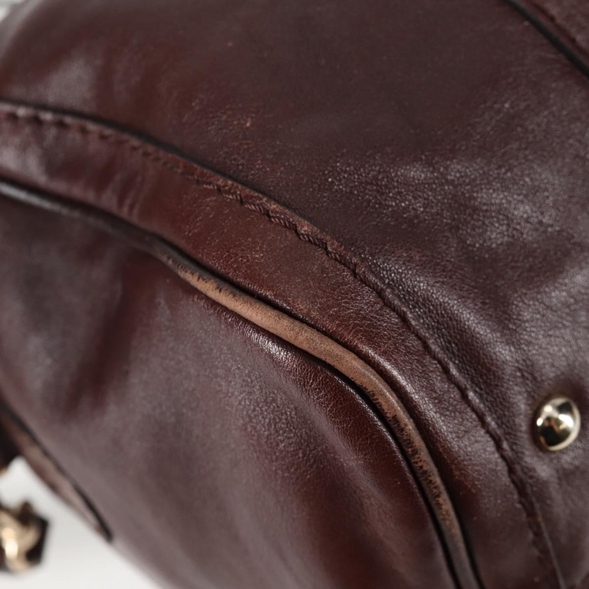 GUCCI Web Sherry Line Hand Bag Leather 2way Brown Gold 247205 Auth 136368