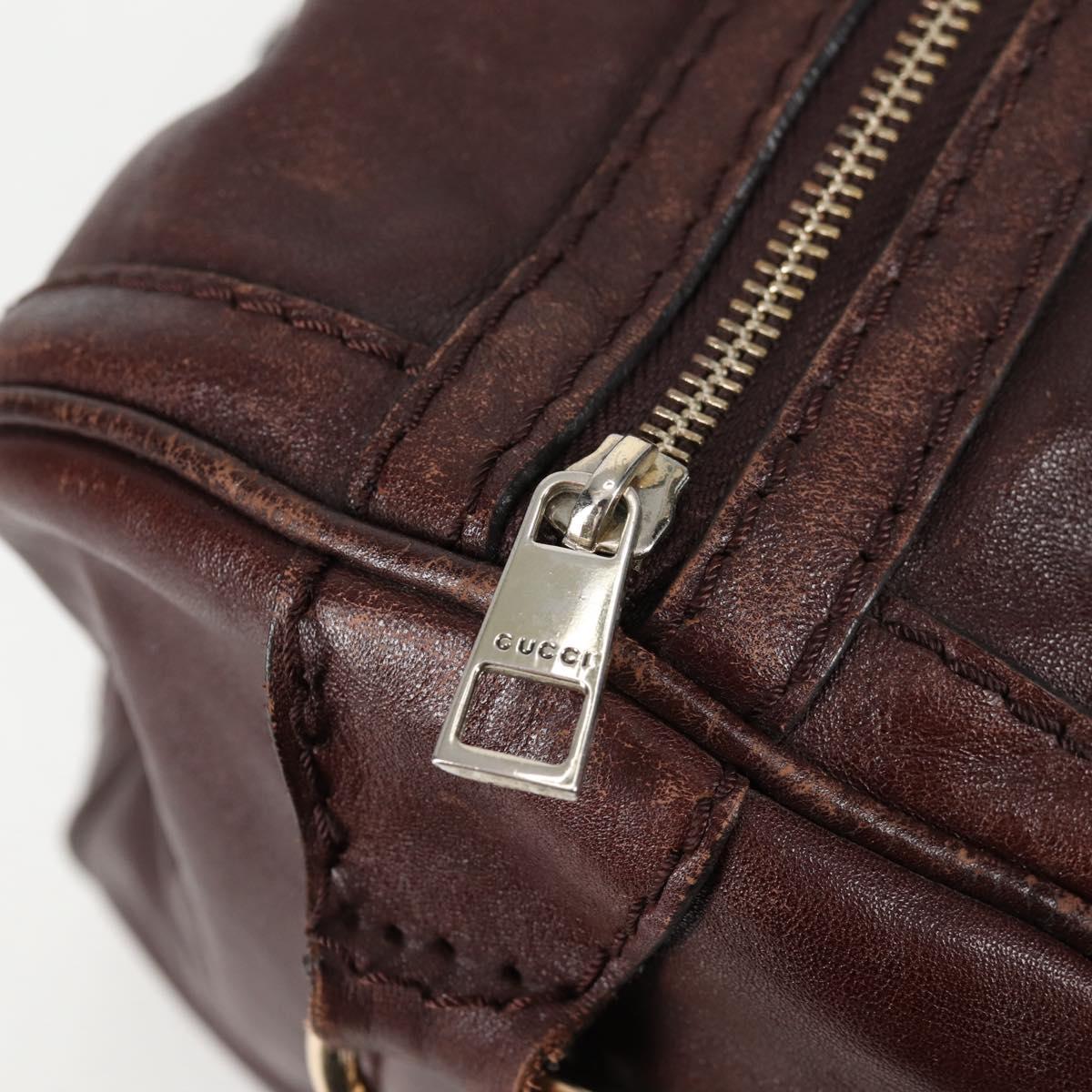 GUCCI Web Sherry Line Hand Bag Leather 2way Brown Gold 247205 Auth 136368