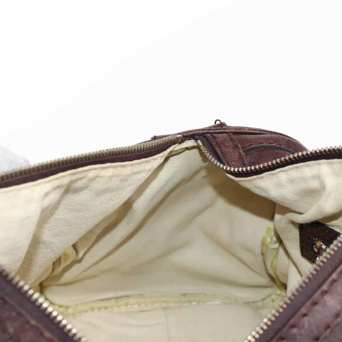 GUCCI Web Sherry Line Hand Bag Leather 2way Brown Gold 247205 Auth 136368