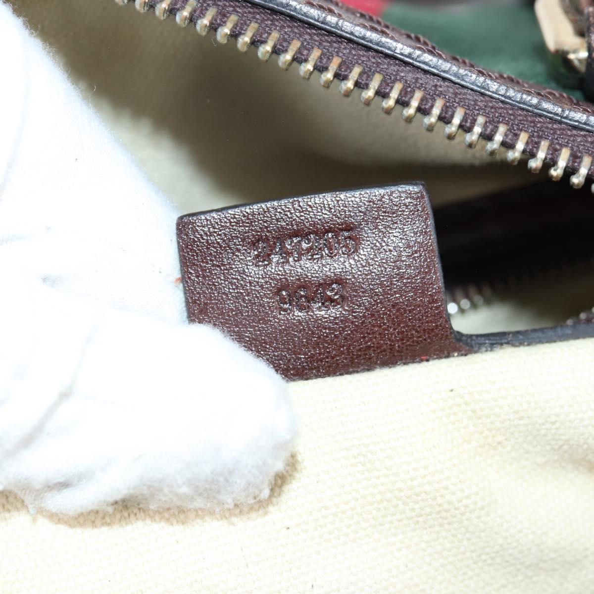 GUCCI Web Sherry Line Hand Bag Leather 2way Brown Gold 247205 Auth 136368