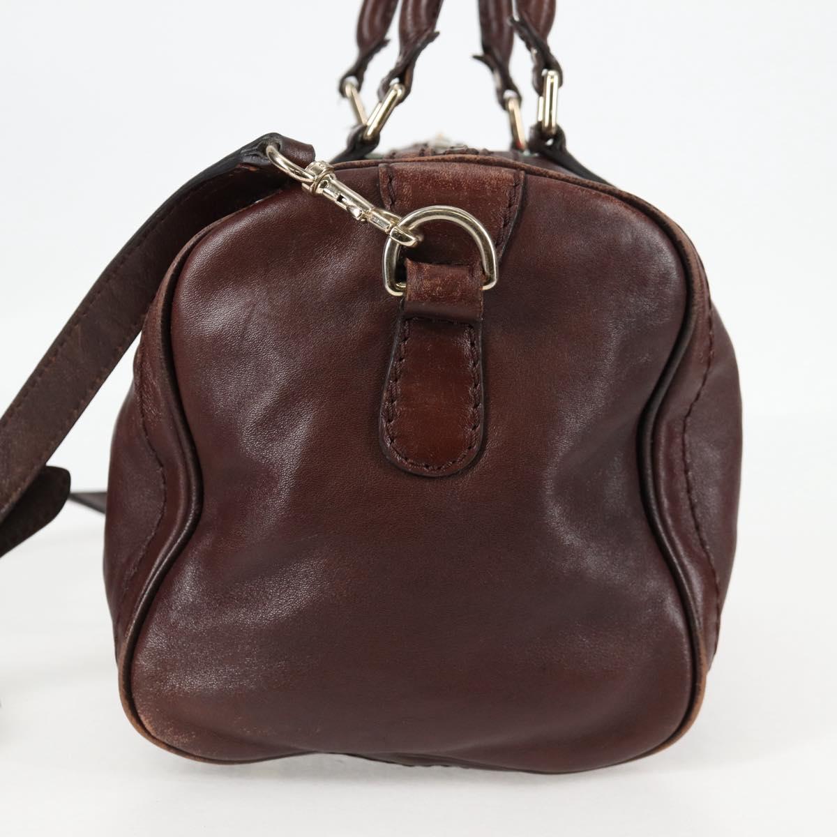 GUCCI Web Sherry Line Hand Bag Leather 2way Brown Gold 247205 Auth 136368